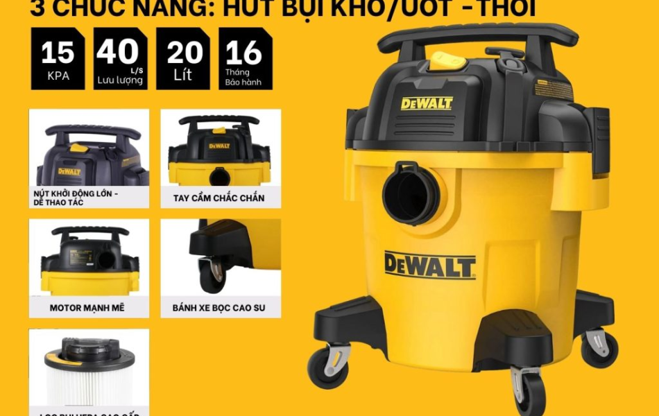 Máy hút bụi 3 chức năng 20L Dewalt DXV20P 20 lít