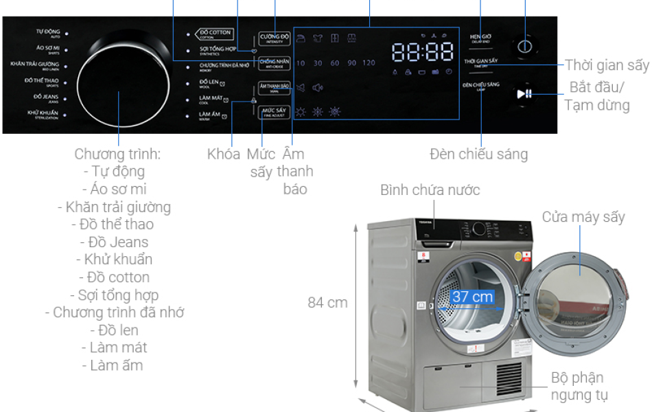 Máy Sấy Ngưng Tụ Toshiba 8 Kg TD-K90MEV(SK)