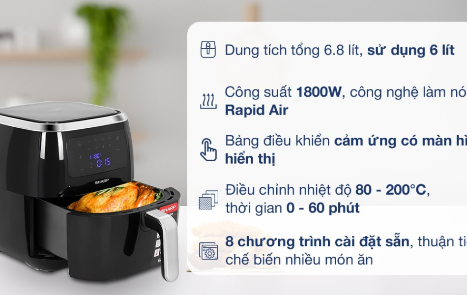 Nồi chiên không dầu Sharp KF-AF68EPV-BK