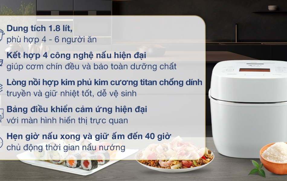 Nồi cơm điện cao tần áp suất chân không Toshiba RC-18VXWVN(W)