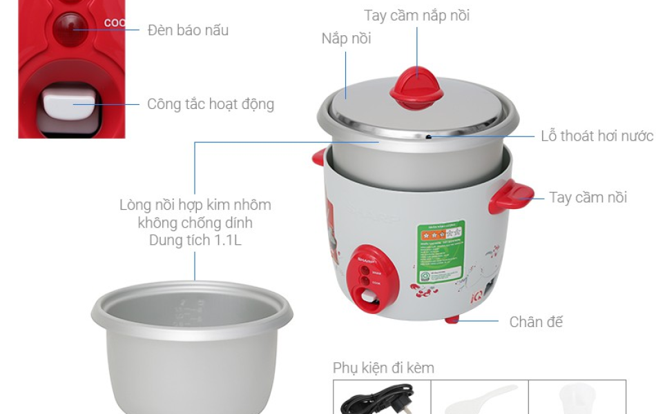 Nồi cơm điện nắp rời Sharp KSH-D06V