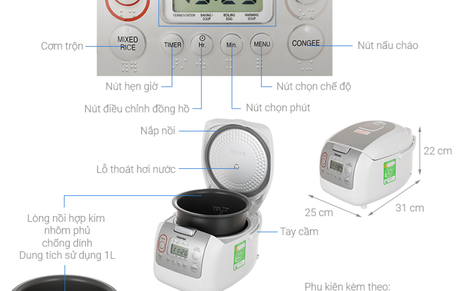 NỒI CƠM ĐIỆN TỬ TOSHIBA RC-10NMFVN(WT)