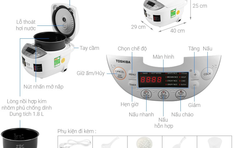 NỒI CƠM ĐIỆN TỬ TOSHIBA RC-18DH2PV(W)
