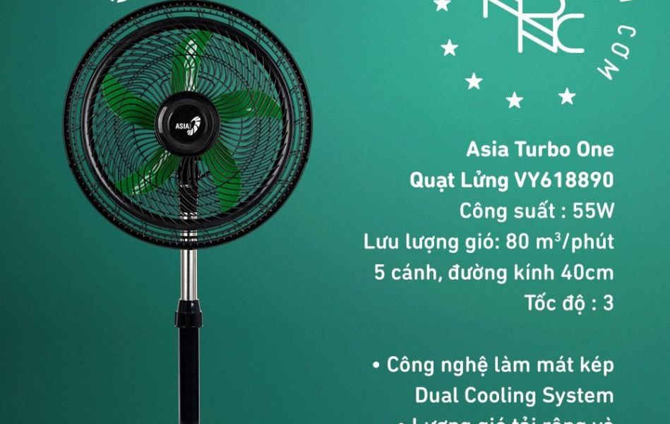 Quạt lửng ASIAVINA Turbo One VY618890 - 55W Đen Cánh Xanh