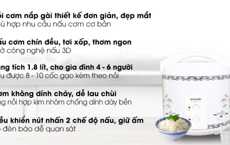 Nồi cơm điện nắp gài Sharp KS-183TJV-CH/CR