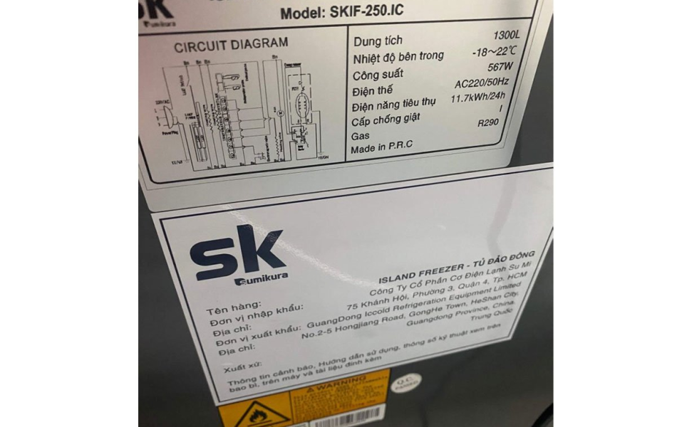 Tủ đảo đông kính lùa Sumikura 1.300 lít SKIF-250.IC