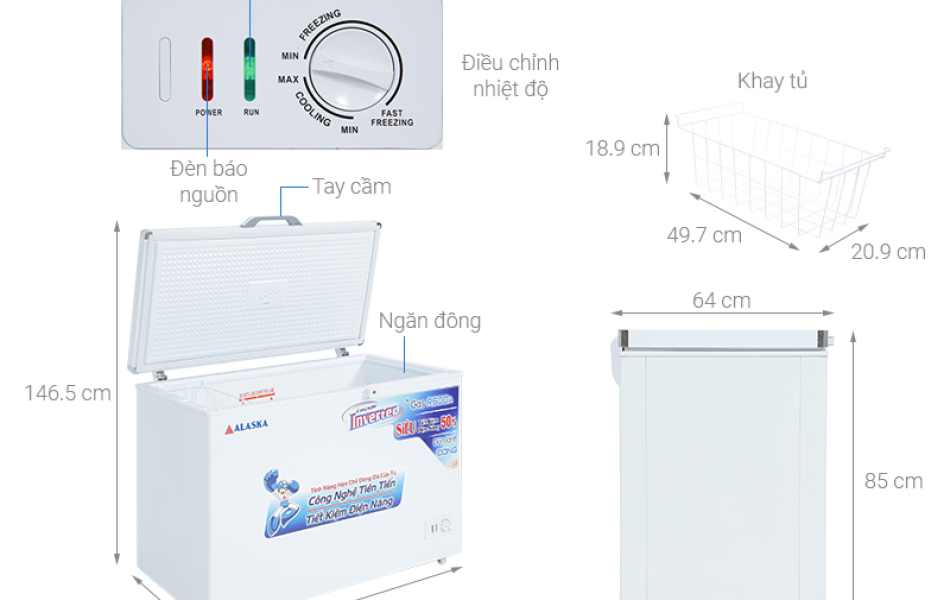 Tủ đông Alaska Inverter 295 lít BD-400CI