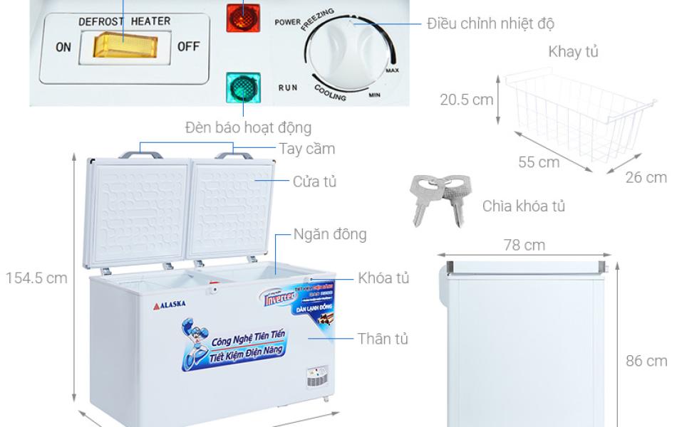 Tủ đông Alaska Inverter 419 lít HB-550CI