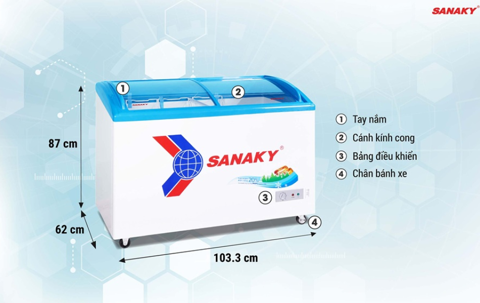 Tủ Đông Mặt Kính Cong Sanaky 260lít VH-3899K