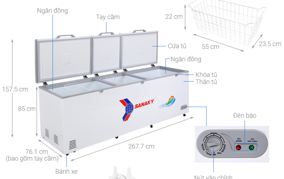 Tủ Đông Sanaky 900lít 3 cánh mở VH-1199HY