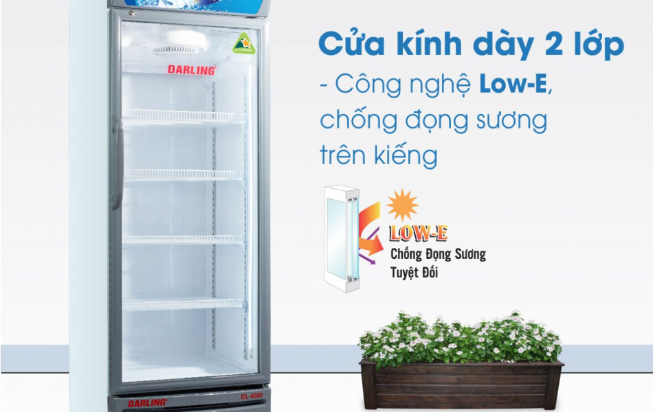 TỦ MÁT 1 CÁNH DARLING INVERTER 450L DL-4000A3 KÍNH LOW-E ĐEN