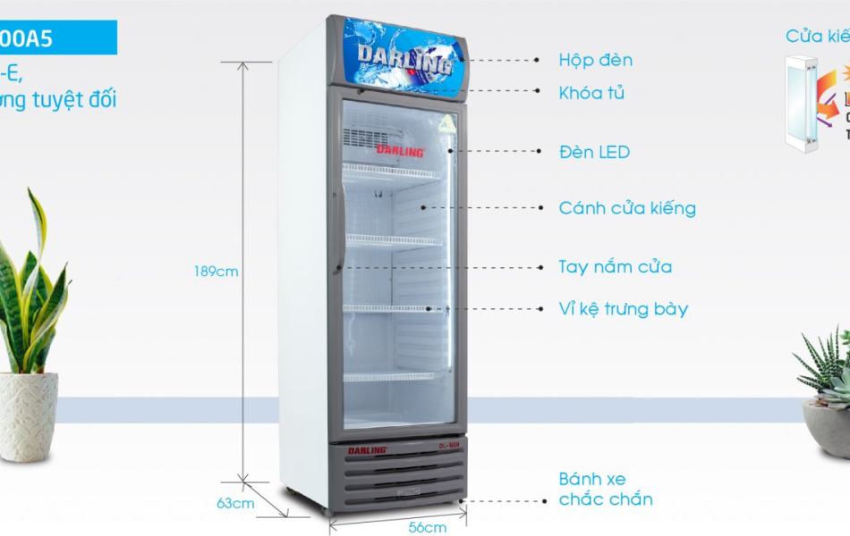 TỦ MÁT 1 CÁNH DARLING INVERTER DL-3600A5 380L KÍNH LOW-E ĐEN