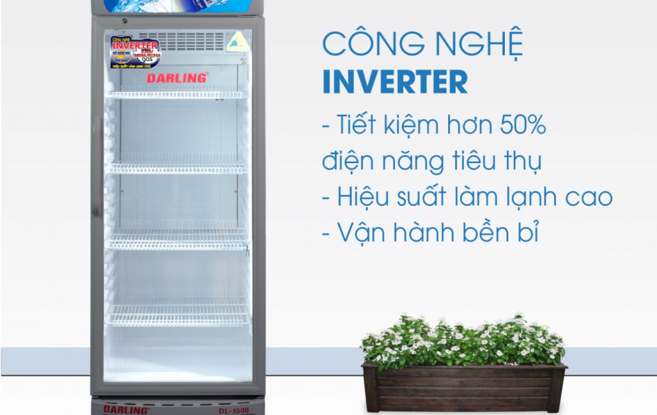 TỦ MÁT 1 CÁNH DARLING INVERTER DL-3600A5 380L KÍNH LOW-E ĐEN