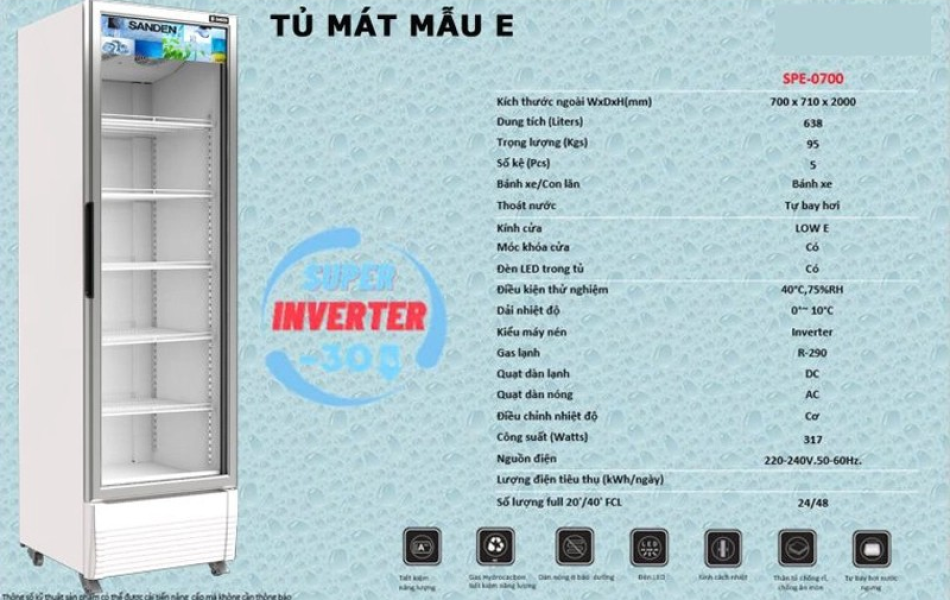 Tủ mát Sanden inverter SPE-0700 638L