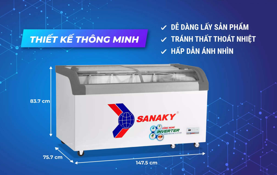 Tủ Đông Mặt Kính Cong Sanaky 500lít VH-899K3A