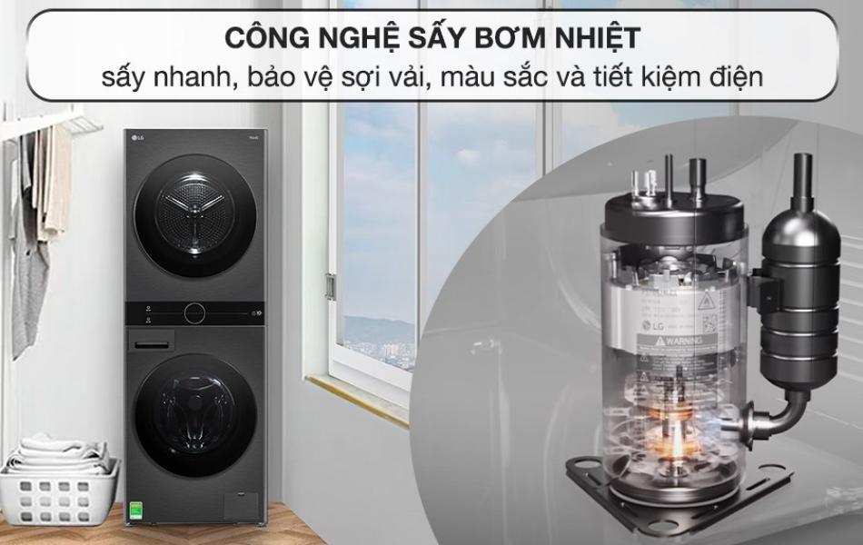 Tháp máy giặt cao cấp LG WashTower 14Kg + sấy 10Kg WT1410NHB