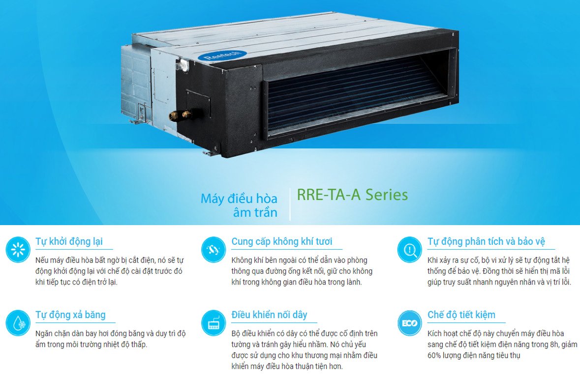 Điều hòa âm trần nối ống gió Reetech Inverter 60000Btu RREV60H/RCV60H (3 Pha)