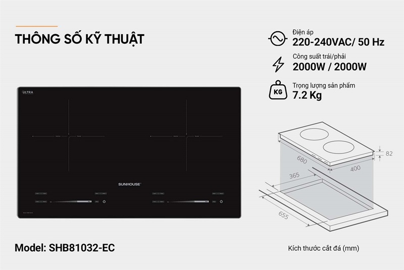 BẾP ĐÔI ĐIỆN TỪ SUNHOUSE SHB81032-EC