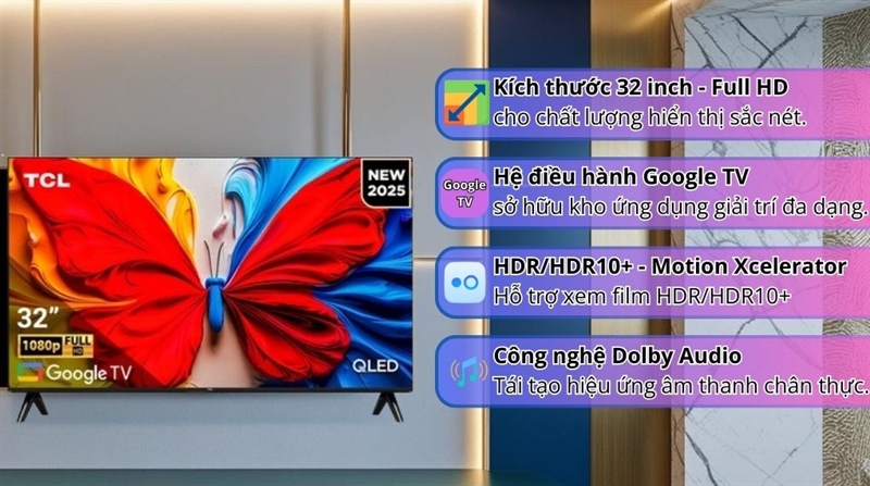 Google Tivi QLED TCL AI FHD 32 inch 32S5K (Model 2025)