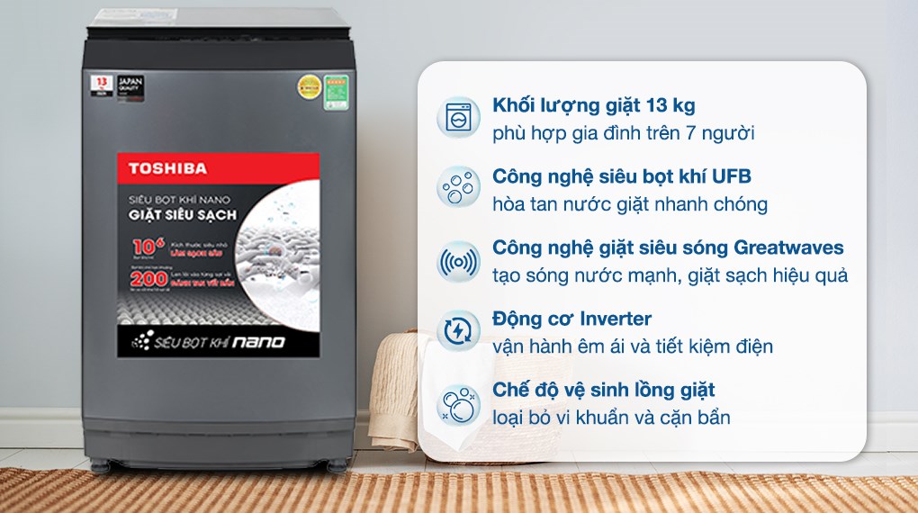 MÁY GIẶT TOSHIBA AW-DUM1400LV(MK) 13kg Inverter