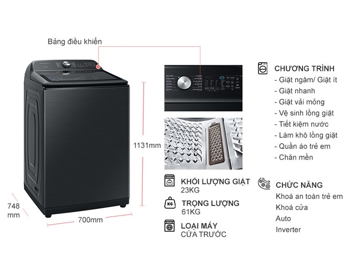 Máy Giặt Samsung Inverter 23 kg WA23A8377GV/SV
