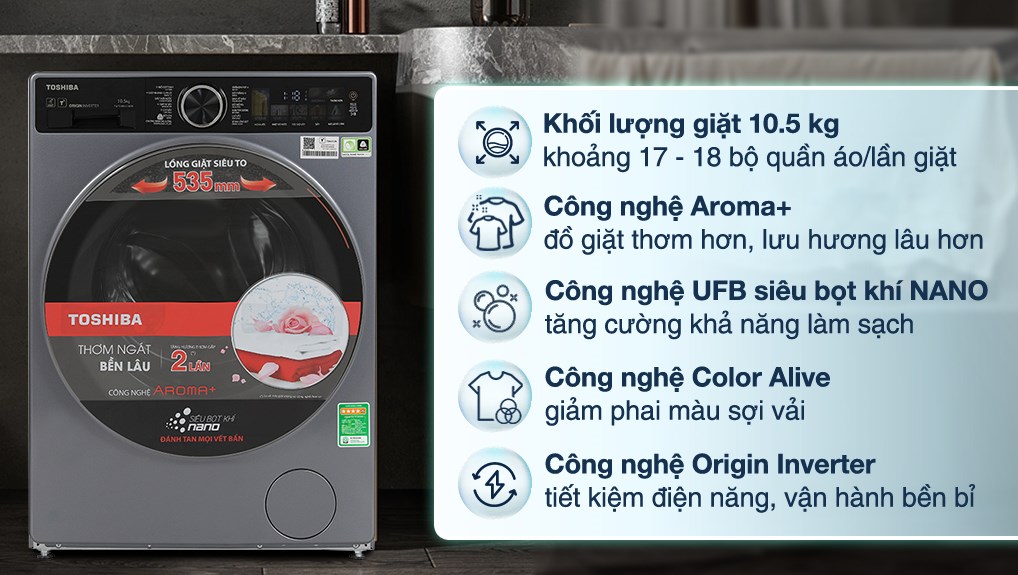 Máy Giặt Toshiba Inverter 10.5 Kg TW-T23BU115UWV(MG)