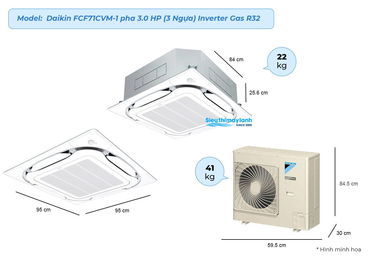 Máy Lạnh Âm Trần Daikin- Đa Hướng Thổi Cao Cấp- Inverter- 3.0HP- FCF71CVM/RZF71CV2V- 1 pha