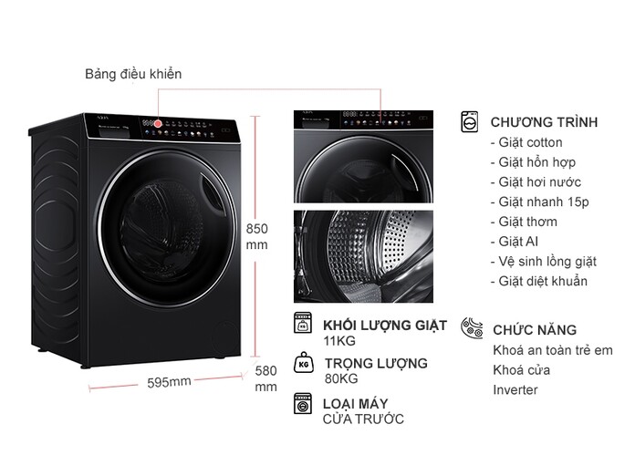 Máy giặt Aqua Inverter 11 kg AQD-DW1100J.BK