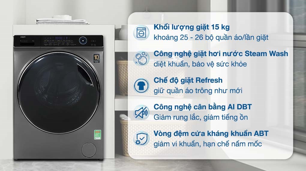 Máy giặt Aqua Inverter 15 kg AQD-A1500H.PS