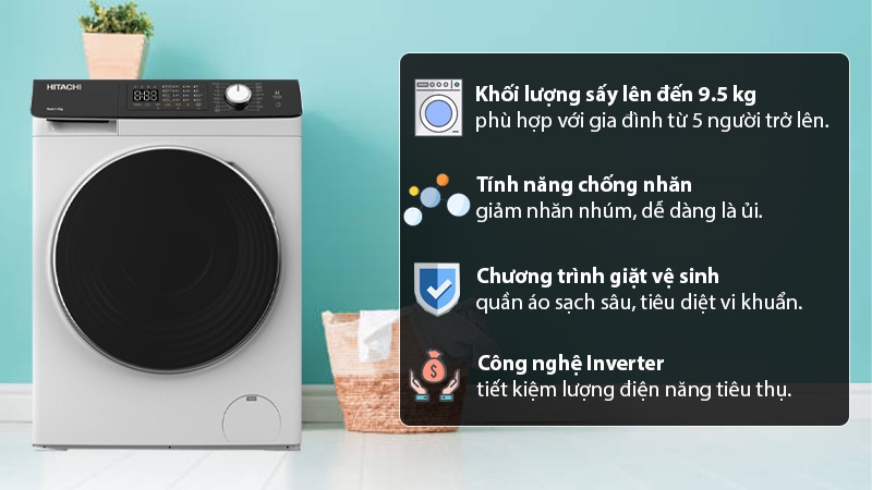 Máy giặt Hitachi Inverter 9.5 kg BD-954HVOW