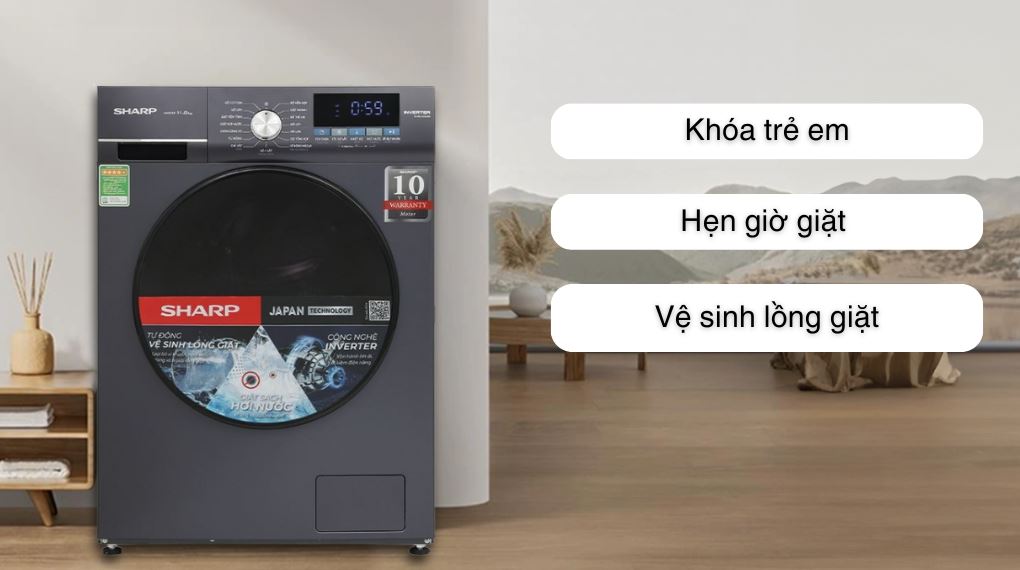  Máy giặt Sharp Inverter 11kg ES-FM110CB-SB