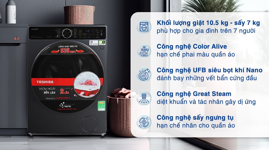 Máy giặt Toshiba Inverter 10.5 kg TW-T25BZU115MWV(MG)