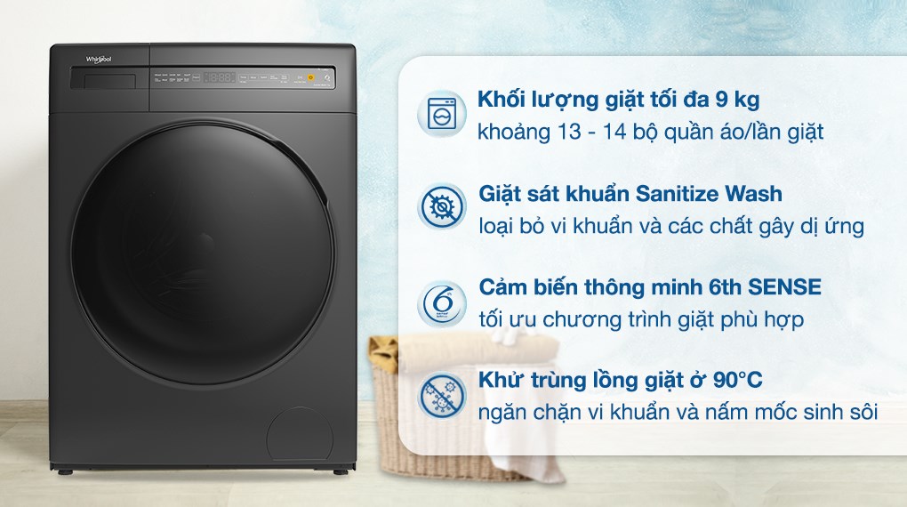 Máy giặt Whirlpool FreshCare Inverter 9 kg FWEB9002FG