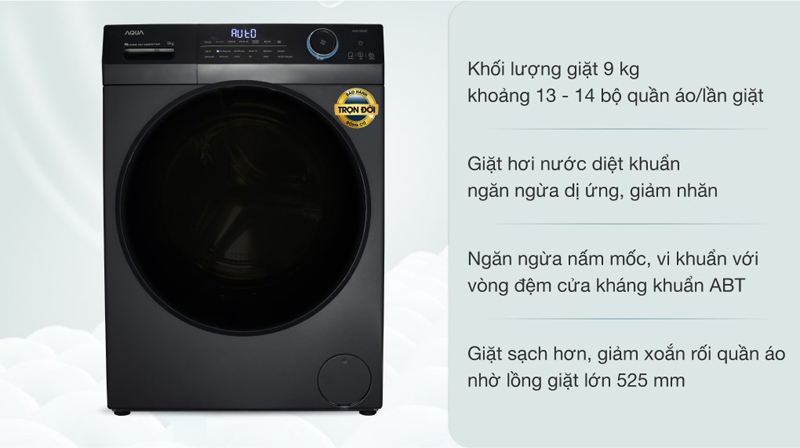 Máy giặt lồng ngang Aqua Inverter 9Kg AQD-A902J.BK