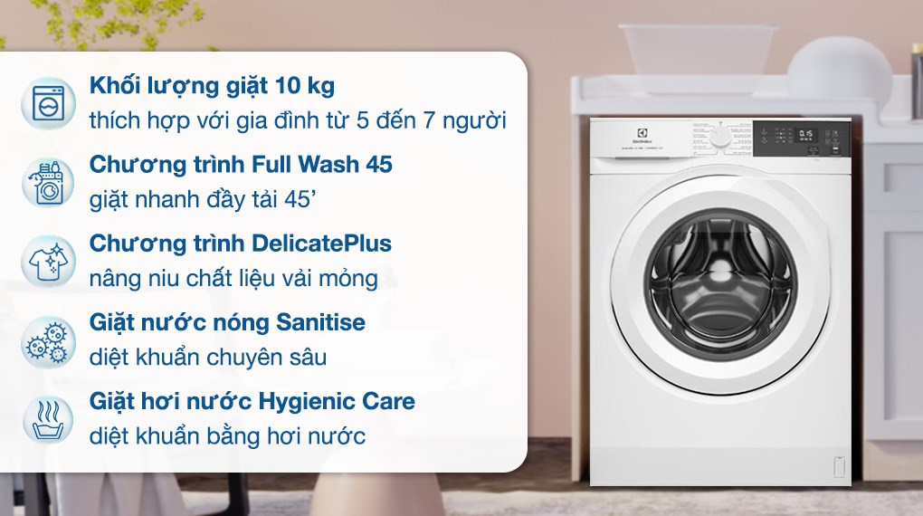 Máy giặt lồng ngang Electrolux Inverter 10kg EWF1024D3WC