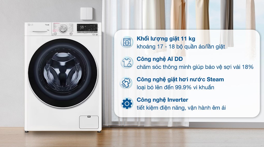 Máy giặt lồng ngang LG AI DD Inverter 11Kg FV1411S4WA