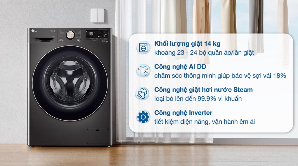 Máy giặt lồng ngang LG Inverter 14Kg FV1414S3BA