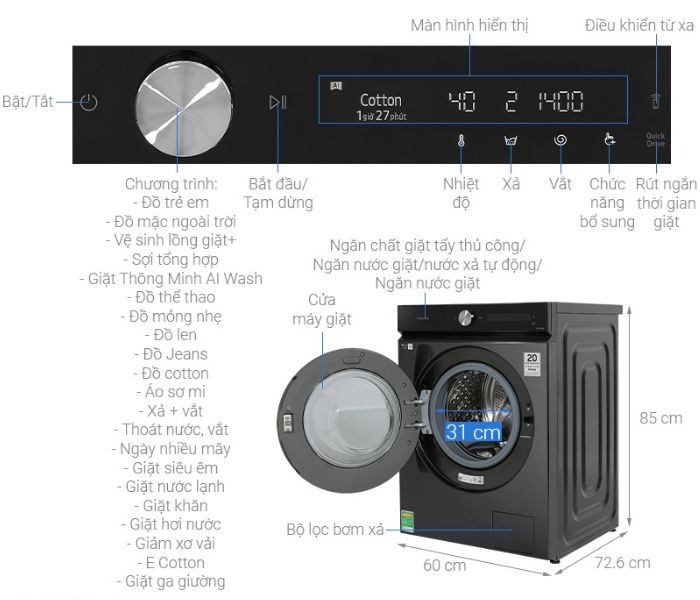Máy giặt lồng ngang Samsung Inverter 14Kg WW14BB944DGBSV