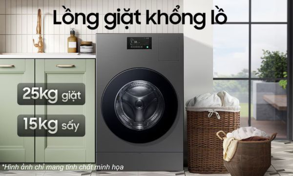 Máy giặt sấy Samsung AI Combo Heatpump Inverter giặt 25 kg - sấy 15 kg WD25DB8995BZSV