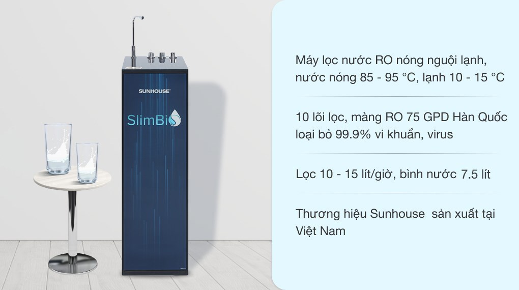 Máy lọc nước R.O 10 lõi SUNHOUSE SLIMBIO SHA76213CK-S