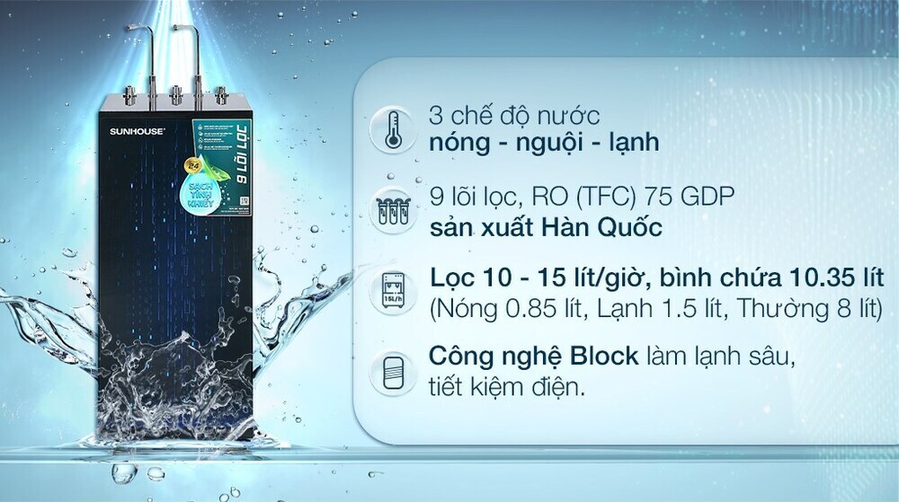 Máy lọc nước R.O nóng lạnh SUNHOUSE SHA76215CK