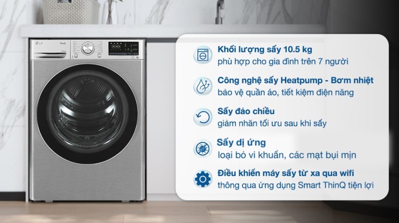Máy sấy bơm nhiệt Heatpump Inverter LG 10.5Kg DVHP50P