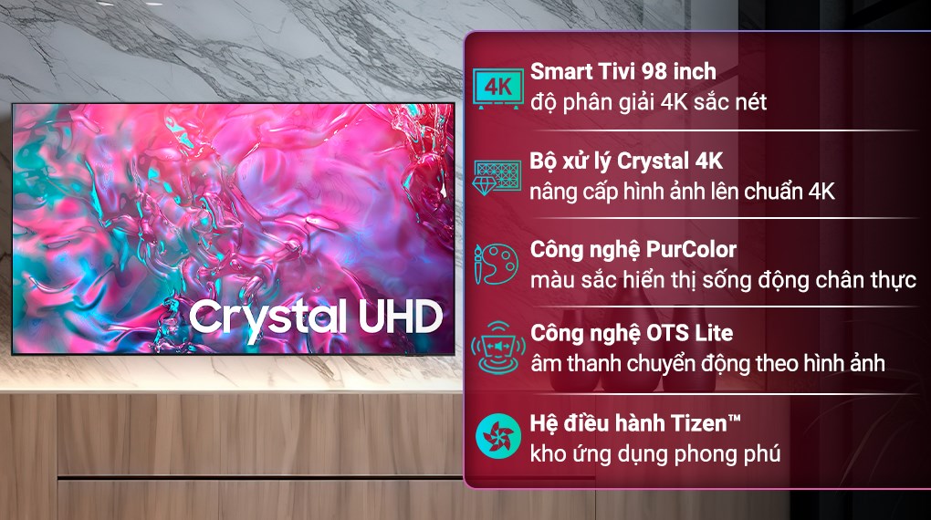Smart Tivi Samsung 4K 98 inch 98DU9000 Crystal UHD