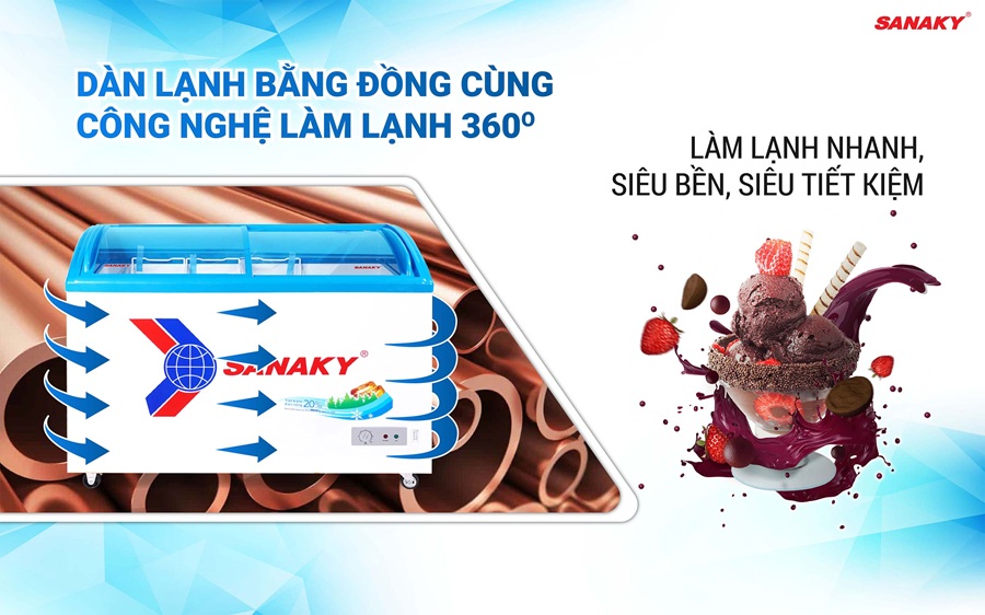 Tủ Đông Mặt Kính Cong Sanaky 260lít VH-3899K