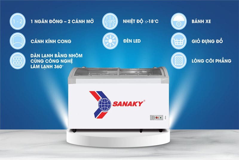 Tủ Đông Mặt Kính Cong Sanaky 280lít VH-382KB