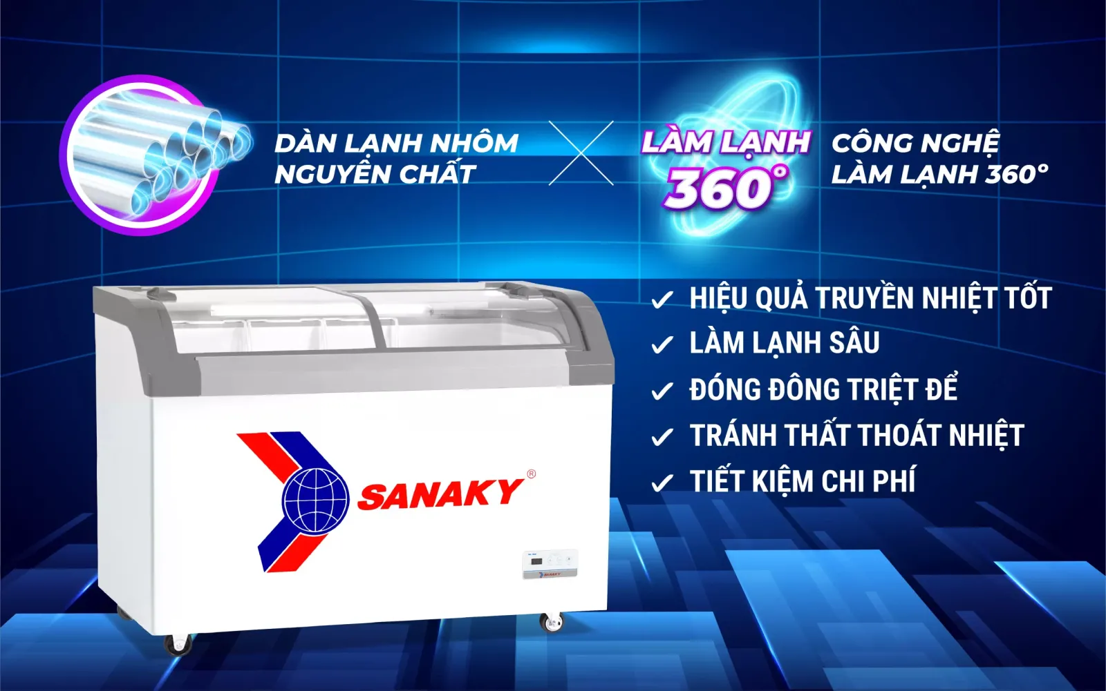 Tủ Đông Mặt Kính Cong Sanaky 350lít VH-482KB