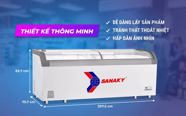 Tủ Đông Mặt Kính Cong Sanaky 750lít VH-1008KA