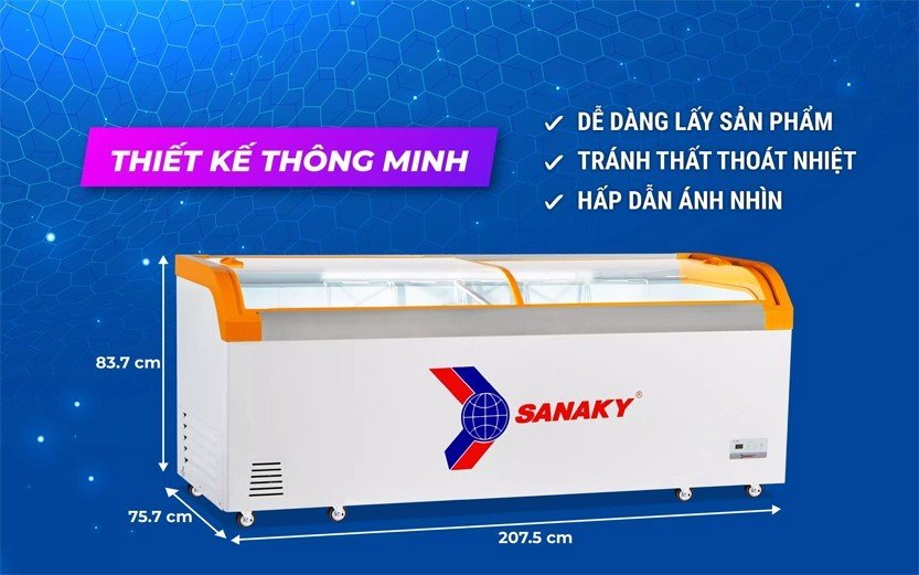 Tủ Đông Mặt Kính Cong Sanaky 750lít VH-1099KA