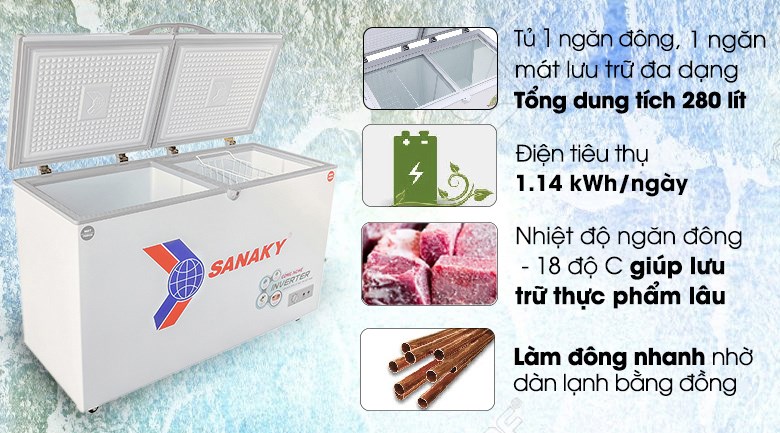 Tủ Đông Mát Sanaky Inverter 280lít VH-4099W3