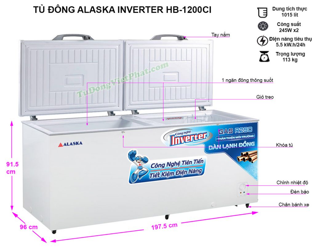 Tủ đông Alaska 1015 lít HB-1200C